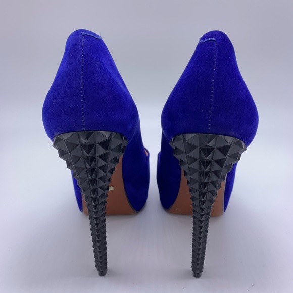Schutz Ultra High Blue Suede Pumps Studded Heels - Picture 2 of 8